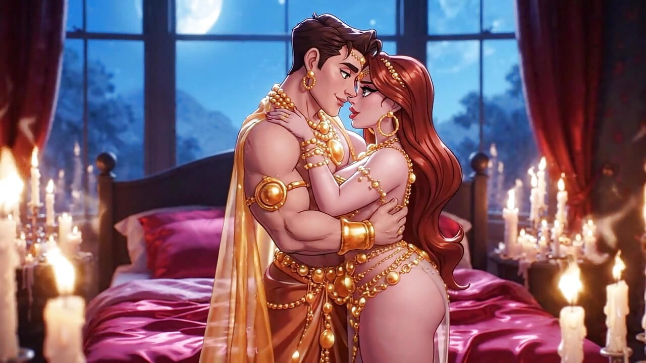 Heet cartoonpaar romantische nachtelijke passie compilatie - gouden sieraden sensuele geanimeerde liefde