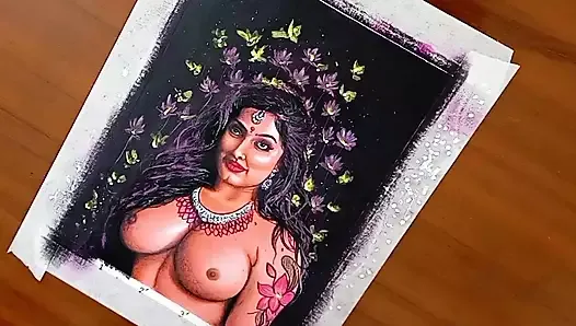 Erotic Art or Drawing Of Sexy Desi Indian Milf Woman called "Enchantress"