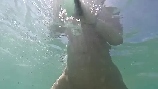 Naughty Blonde Pees in the Ocean Outdoor and Swimming Underwater