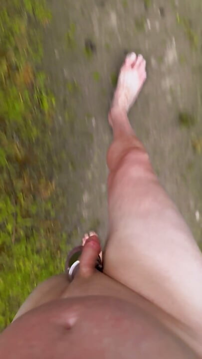 Exploring new tracks walking naked barefoot
