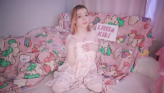 Petite girl streptease and play for step DADDY