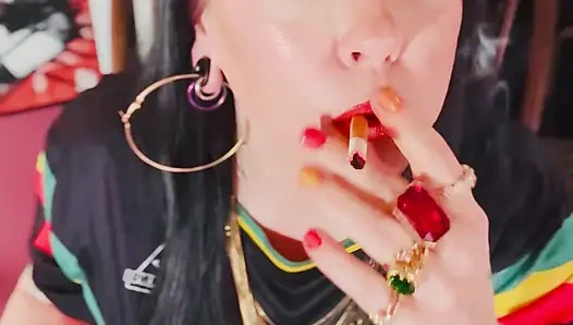 A British Tart Tina Snua Chain Smokes 2 Chinese Cigarettes With Match Light Up - Drifting Smoking OMI OME Snap Inhales