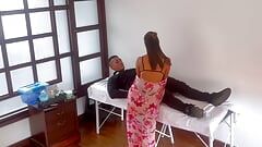 Client comes for facial & ends up fucking therapist till cumming on her tits