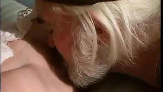 Luxurious blonde slut gives a great orgasm to herself and oldman