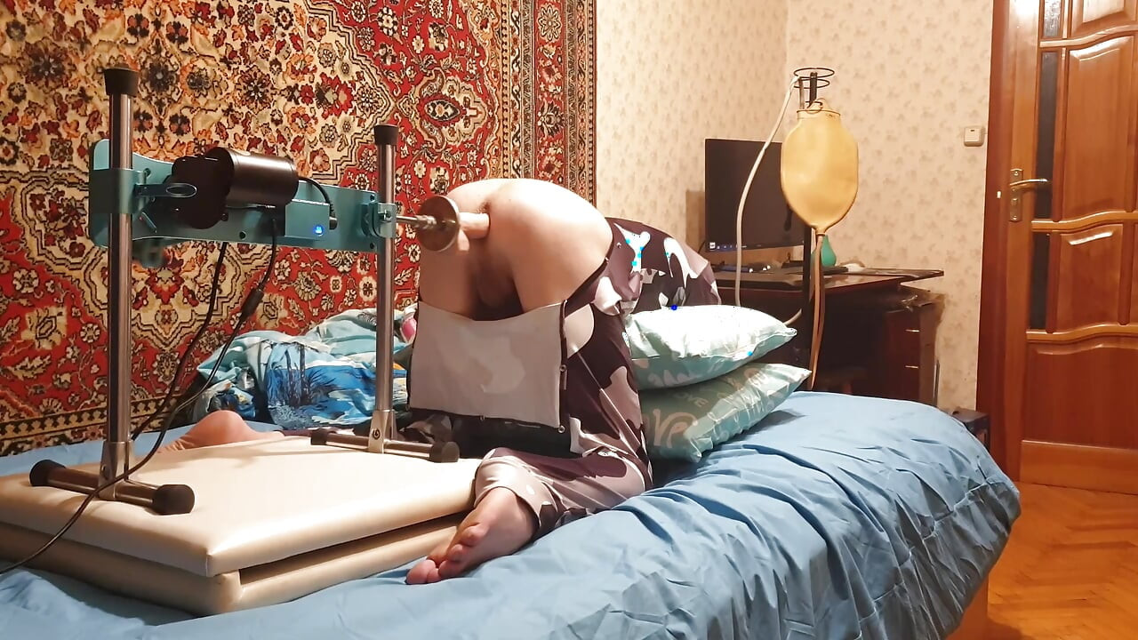 Cute Sasha Earth femboy having sex with a fuck machine homemade