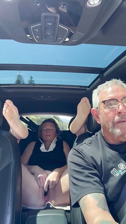Wife Rubs Out Multiple Orgasms, Road Trip, Back Seat, Teasing Her Man