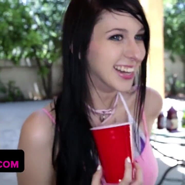 Three teen cuties enjoy bbq & cocks by the pool