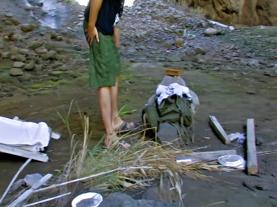 Slut bends over as a huge cock drills her ass on the shore