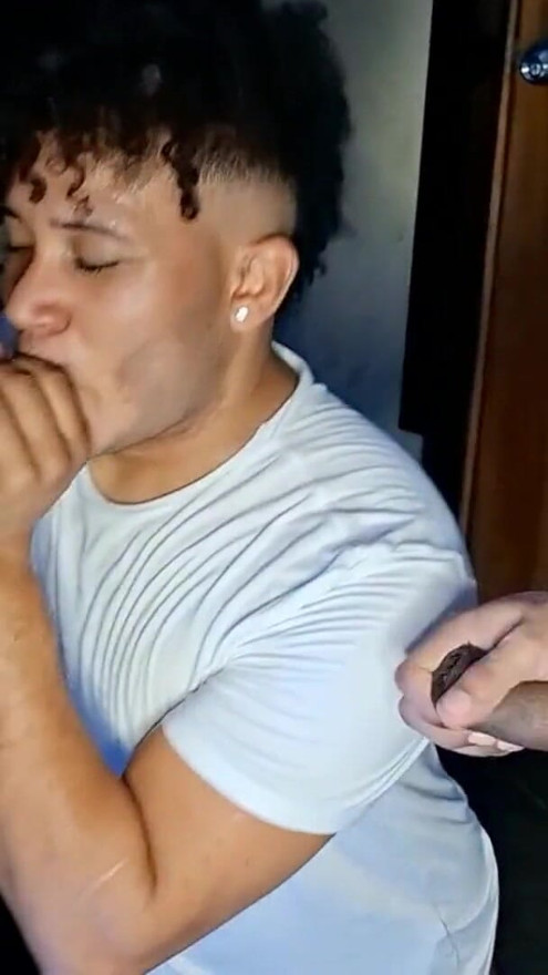 Sucking several brunette cocks | Clip 1