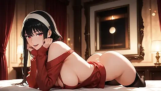 Yor Forger sex in the bedroom. Yor Forger like to be a slut. Hentai cosplay (AI-generated)