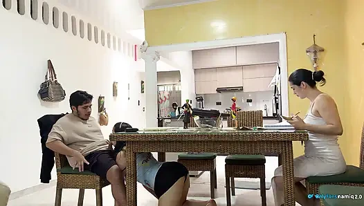 I fuck my girlfriend's daughter 18+ at the table while she doesn't see us!