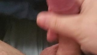 Stroking my throbbing cock and busted a huge load