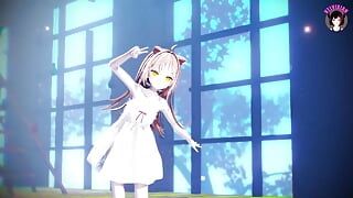 Fofa gata dançando em vestido branco (3d hentai)