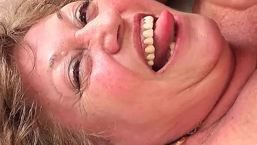 Horny oma sucks a huge cock then rides it like a star