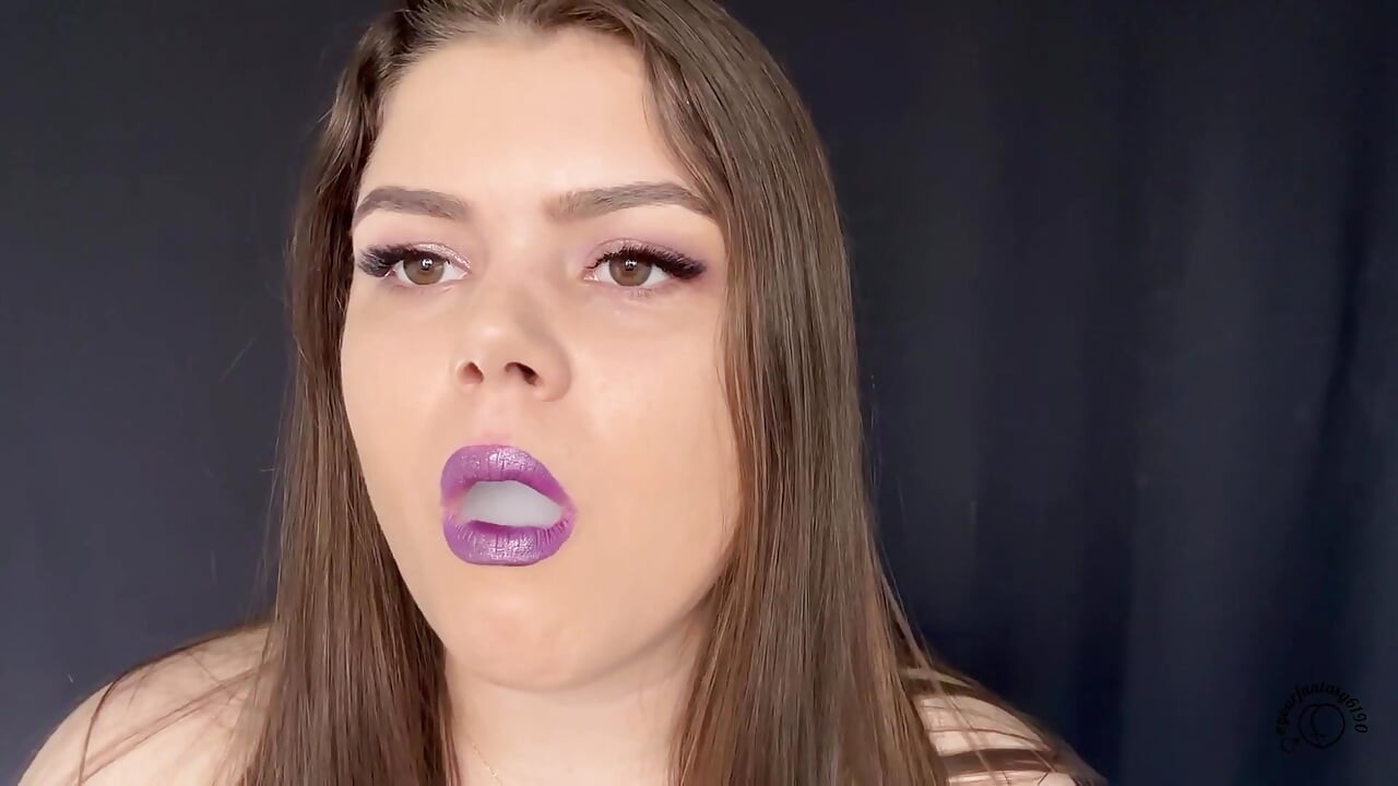 Smoking Cigarettes with Purple Lipstick Close-up