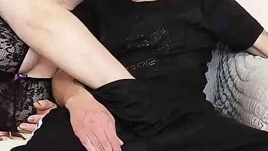 Mother-in-law gives a deep and high-quality blowjob before my cumshot in...