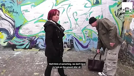 Doggy style outdoor: tattooed redhead milf fucked hard