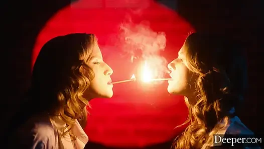 Глубже. Связанные Ashley Lane и Octvia Red получают грубый трах от большого черного члена, они кричат до конца