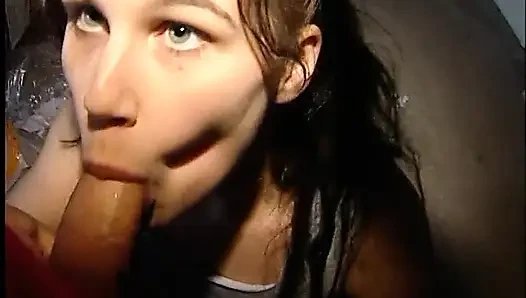 Amateur brunette teen sucks big cock and gets doggystyled