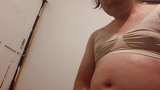 Aussie shemale shows boobs and starts pulling her dick