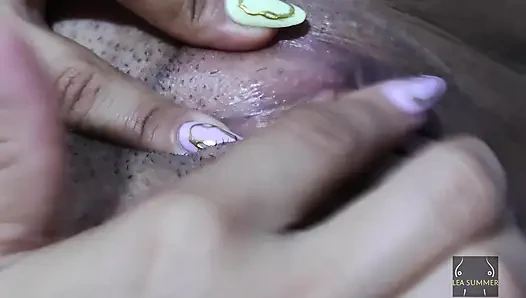 I touch my fat pussy, open it with my fingers and put them inside. (close up)