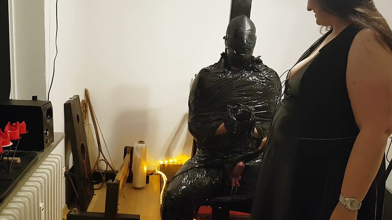 Foil Bondage Slave Part 2 - Cling Film Mummified and Edged to Madness