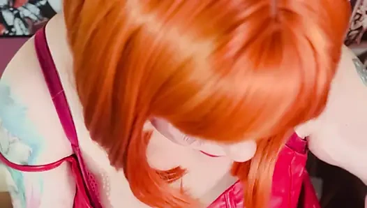 Lady In Red Is Smoking With Me...Tina Snua Smokes A Cork cigarette In Leather And Latex