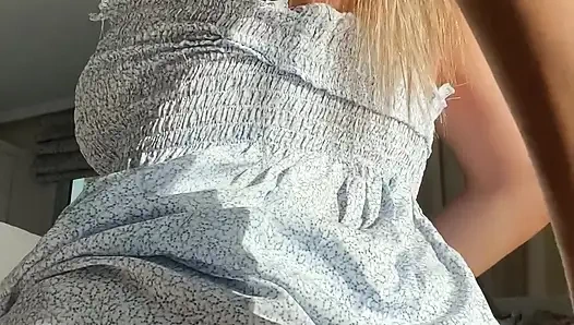 Hot brunette close-up sucks a dildo and fucks herself with it