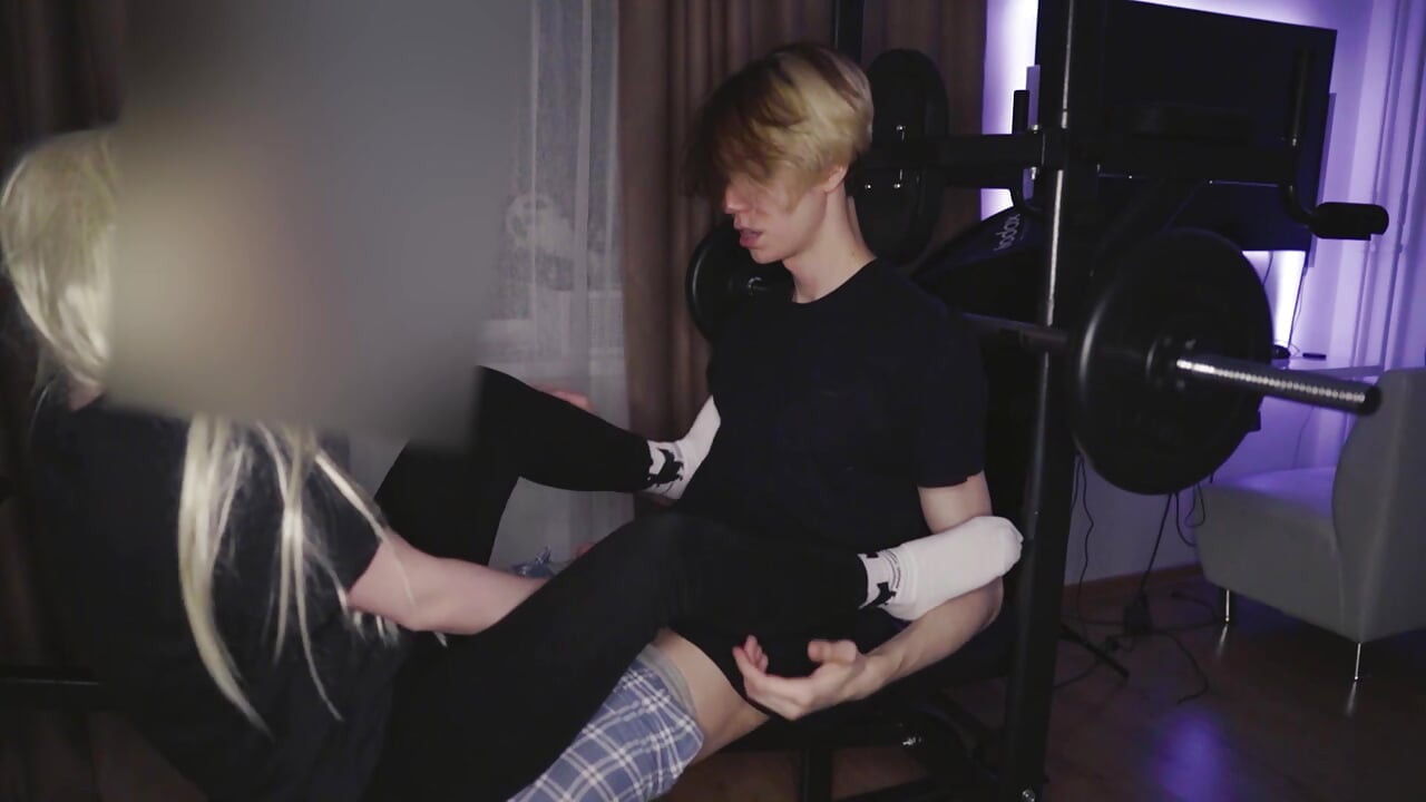Cute 18yo schoolgirl in socks, handjob, footjob, cum
