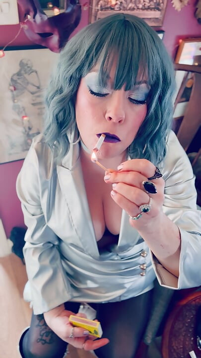 Tina Snua Lights Her Cigarettes With Long Matches - Dangles OMI OME Snap Inhales