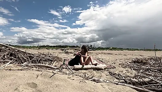 MILF Slut Topless Exhibitionist on the Beach, Teases Voyeur and Gets Fucked in Front of Everyone