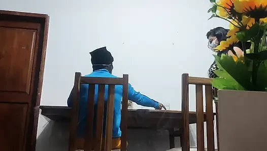 Horny waitress fucks her customer, she had it planned