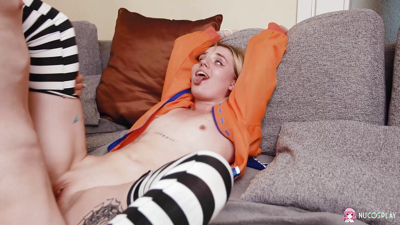 Hot blonde Angelina Bong sucks a cock and gets it stuffed into her shaved pussy.