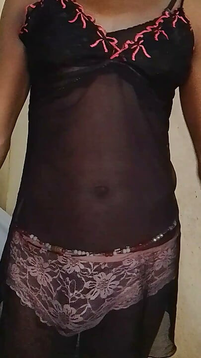 Sissy Ebony looking Sexy in lingerie