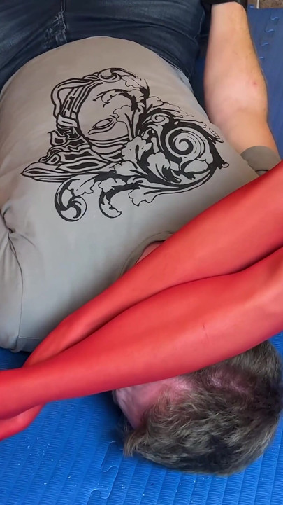 Red Pantyhose Foot Domination