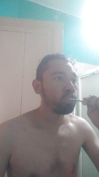 Washing my face with my bare torso