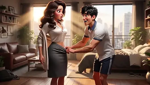 A Teacher's Secret Check on Her Friend's Stepson Kinks Turns into Passionate Fantasy in Studio (AI generated)