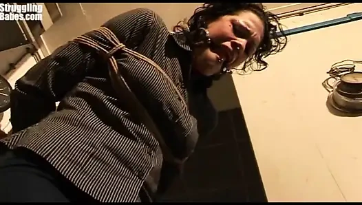 Steffi Dangling on Rope Tightly Ballgagged