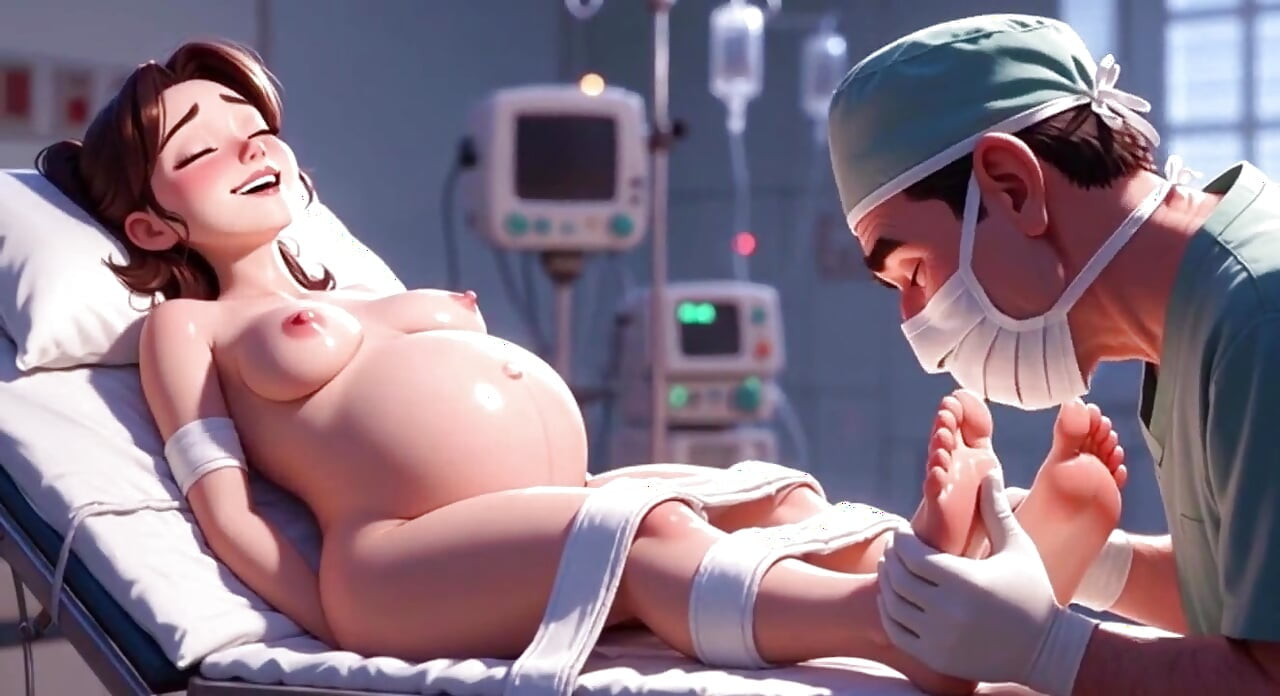 Frecher arzt lutscht schwangere zehen der patientin in der operation