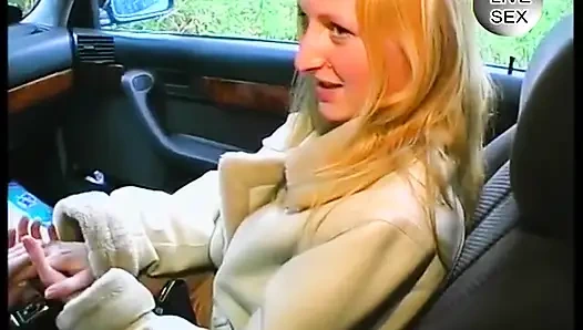 Blonde girl lets her boyfriend finger her in the car