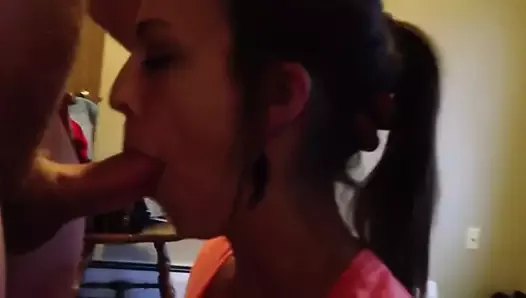 Deepthroat blowjob from busty girlfriend