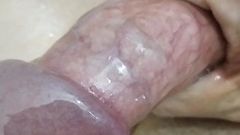 Uncut cock jerk off with cooking oil
