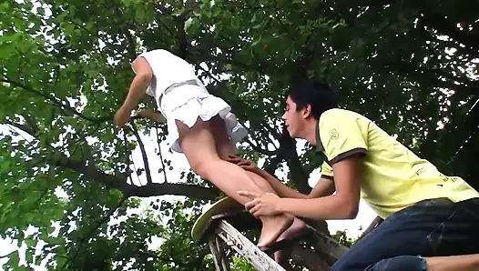 Wild sex outdoor for a sexy little slut