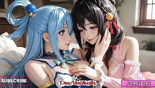 Sfw aqua dan yunyun dari soft show konosuba menyentuh dan mencium lesbian