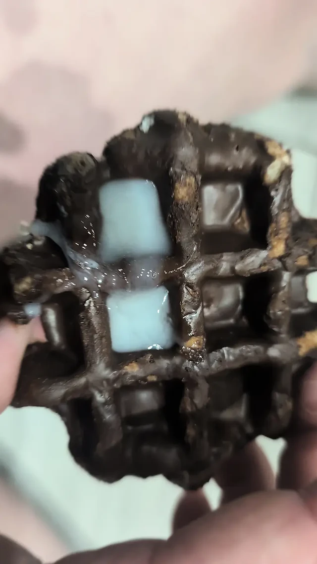 Small cock wanking on a waffle, cumshot