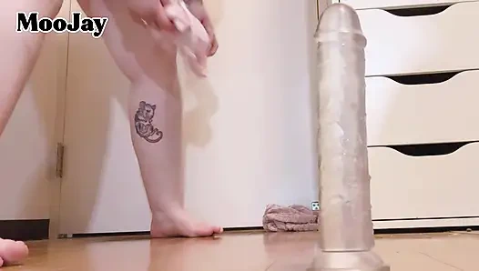 Wet Fat Hairy Pussy Dripping on the Floor Dildo Solo Play