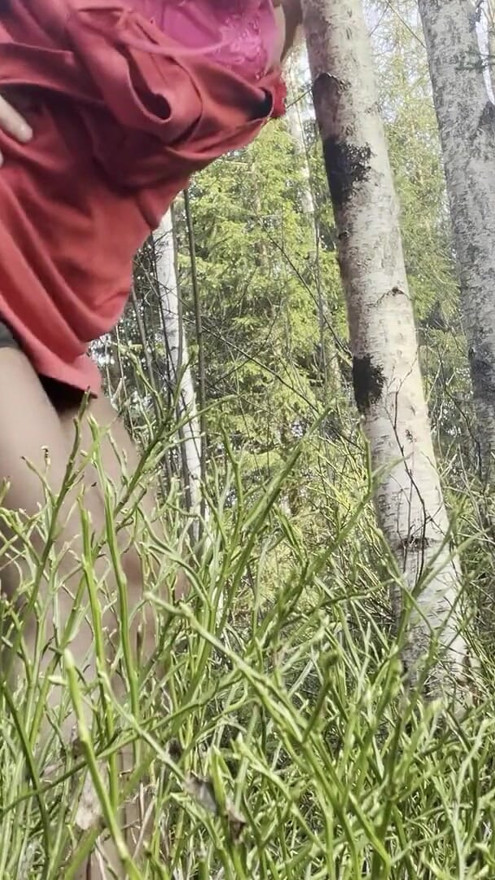 Public fuck in the forest leaning on the tree | Clip 1