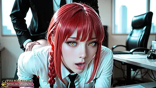 Makima wird im büro hart gefickt, dominiert wie ein chef 3d Hentai Ai generierte anime-porno