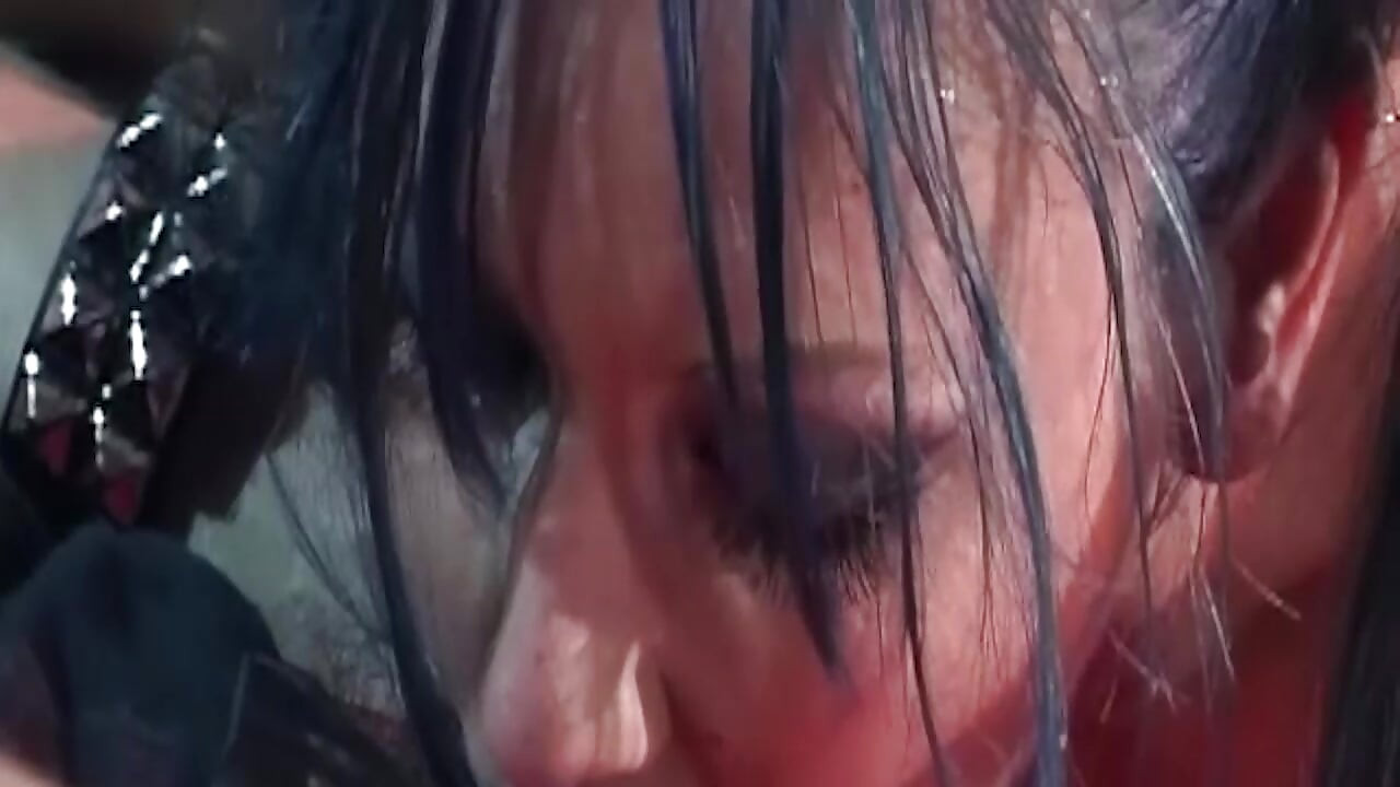Blue Haired MILF Gags Hard on Handcuffed Stud's Cock