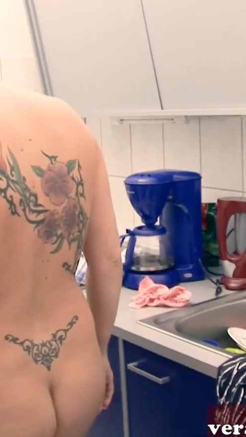 German redhead housewife fucks her husband in the kitchen | Clip 1